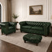 Antique Wood Hub Chesterfield leatherette 3+1 sofa set with ottoman – Green colour