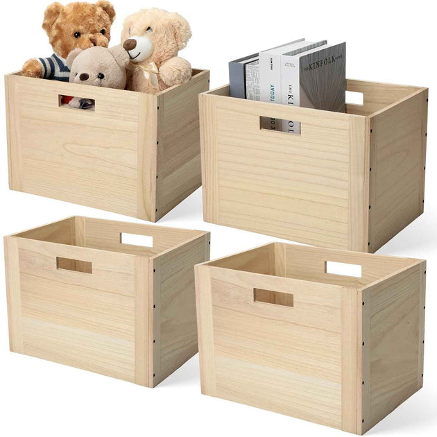 Storage Baskets for Shelves Closet 14 x 10 x 10 Inch Wood Storage Bins Decorative Wooden Box Cube