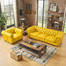Antique Wood Hub Chesterfield sofa in Yellow Leatherette, 3+1 = 4 Seater Sofa