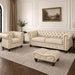 Antique Wood Hub Chesterfield leatherette 3+1 sofa set with ottoman – Ivory colour