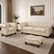 Antique Wood Hub Chesterfield leatherette 3+1 sofa set with ottoman – Ivory colour
