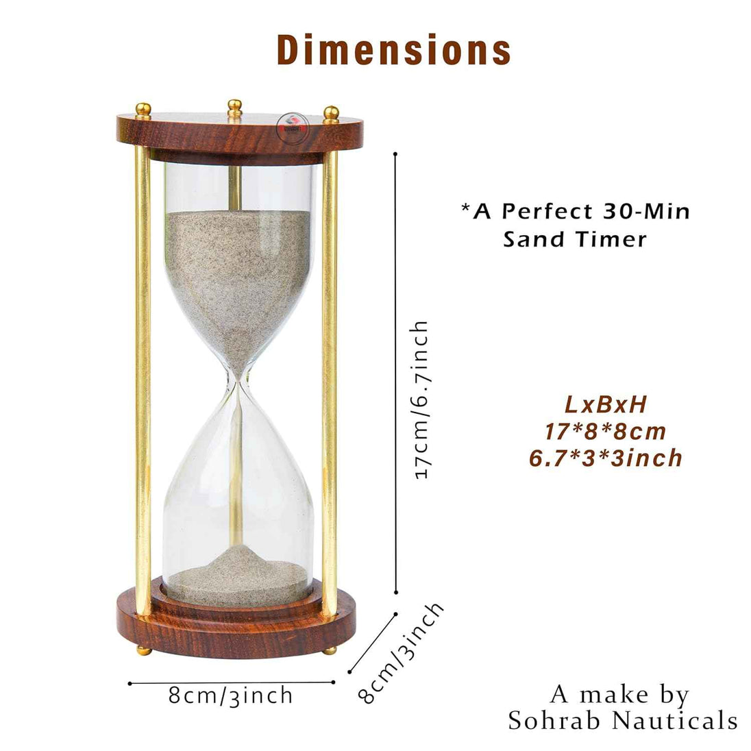 5.5 Inch Wooden Sand Timer with Brass Frame | Vintage Hourglass Decorative Showpiece for Home & Office