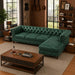 Antique Wood Hub 5-seater Chesterfield L-shaped leatherette sofa in Green