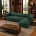 Antique Wood Hub 5-seater Chesterfield L-shaped leatherette sofa in Green