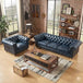 Antique Wood Hub Chesterfield sofa in Blue Leatherette, 3+1 = 4 Seater Sofa