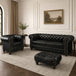 Antique Wood Hub Chesterfield leatherette 3+1 sofa set with ottoman – Black colour