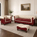 Antique Wood Hub Chesterfield leatherette 3+1 sofa set with ottoman – Ivory + Cherry colour