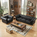 Antique Wood Hub Chesterfield sofa in Black Leatherette, 3+1 = 4 Seater Sofa