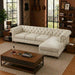 Antique Wood Hub 5-seater Chesterfield L-shaped leatherette sofa in Off White