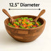 Acacia Wood Salad Bowl Set with 2 Serving Spoons | Large Wooden Fruit & Pasta Bowl | Rustic Kitchen Serving Bowl