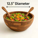 Acacia Wood Salad Bowl Set with 2 Serving Spoons | Large Wooden Fruit & Pasta Bowl | Rustic Kitchen Serving Bowl