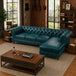 Antique Wood Hub 5-seater Chesterfield L-shaped leatherette sofa in Teal