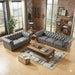 Antique Wood Hub Chesterfield sofa in Grey Leatherette, 3+2 = 5 Seater Sofa
