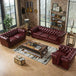 Antique Wood Hub Chesterfield sofa in Maroon Leatherette, 3+2+1 = 6 Seater Sofa