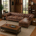 Antique Wood Hub 5-seater Chesterfield L-shaped leatherette sofa in Brown