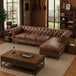 Antique Wood Hub 5-seater Chesterfield L-shaped leatherette sofa in Brown