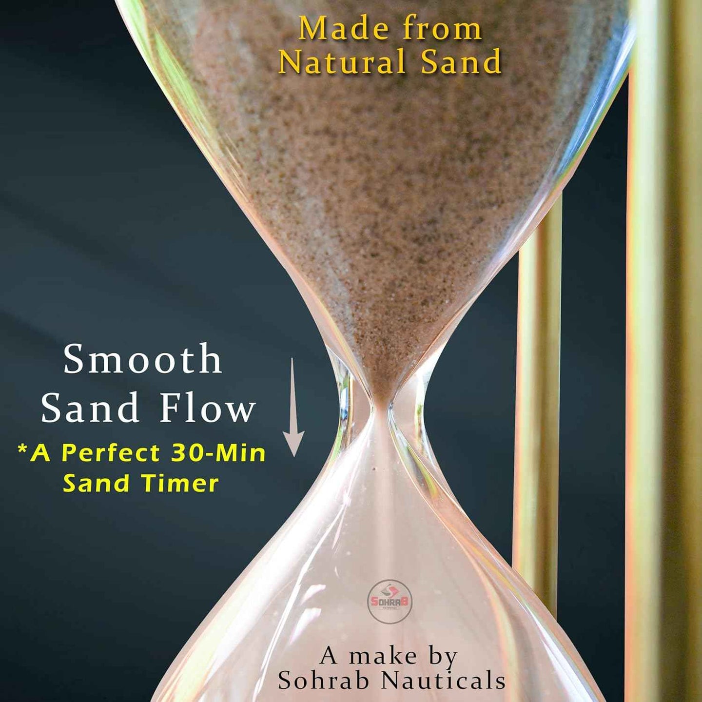 5.5 Inch Wooden Sand Timer with Brass Frame | Vintage Hourglass Decorative Showpiece for Home & Office
