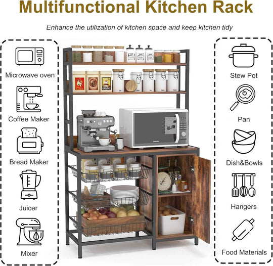 Kitchen Baker's Rack with Storage – Multi-Tier Microwave Stand & Coffee Bar Station