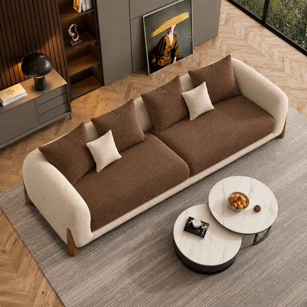 Antique Wood Hub - Modern Boucle Sofa, Teddy Fabric, Solid Wooden Legs, for Living Room, Bedroom, Hallways
