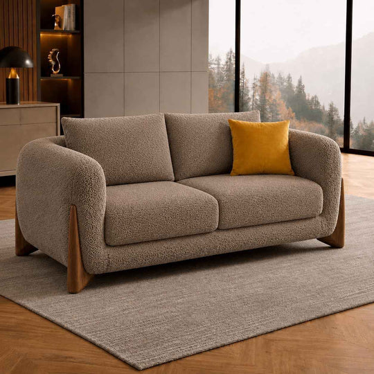 Modern Classic 2 Seater Teddy Boucle Fabric Sofa  with Luxury Living Room Furniture Comfortable Sofa: Antique Wood Hub