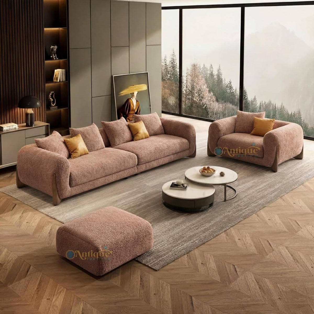 3+1+Ottoman, Light Brown