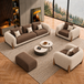 Antique Wood Hub Beige + Coffee Boucle - 3+1+1 = 5 Seater Sofa + Ottoman