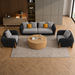 Antique Wood Hub Black + Light Grey Boucle - 3+1+1 = 5 Seater Sofa