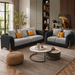 Antique Wood Hub Black + Light Grey Boucle - 3+2 = 5 Seater Sofa
