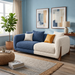 Antique Wood Hub Blue + Off White Boucle - 2 Seater Sofa