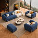 Antique Wood Hub Blue + Off White Boucle - 3+1+1 = 5 Seater Sofa + Ottoman