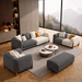 Antique Wood Hub Dark Grey + Off White Boucle - 3+2+1 = 6 Seater Sofa + Ottoman
