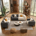 Antique Wood Hub Dark Grey + Off White Boucle - 3+2+1 = 6 Seater Sofa