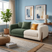 Antique Wood Hub Green + Off White Boucle - 2 Seater Sofa