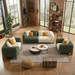Antique Wood Hub Green + Off White Boucle - 3+2+1 = 6 Seater Sofa