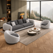 Antique Wood Hub Light Grey + Dark Grey Boucle - 3+1+1 = 5 Seater Sofa with Accent Chairs
