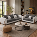 Antique Wood Hub Light Grey + Dark Grey Boucle - 3+2 = 5 Seater Sofa