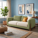 Antique Wood Hub Olive Green + Cream Boucle - 2 Seater Sofa