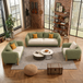 Antique Wood Hub Olive Green + Cream Boucle - 3+2+1 = 6 Seater Sofa