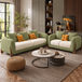 Antique Wood Hub Olive Green + Cream Boucle - 3+2 = 5 Seater Sofa