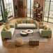 Antique Wood Hub Olive + Off White Boucle - 3+2+1 = 6 Seater Sofa