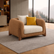 Antique Wood Hub Rust Brown + Off White Boucle - 1 Seater Sofa