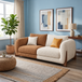 Antique Wood Hub Rust Brown + Off White Boucle - 2 Seater Sofa