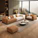Antique Wood Hub Rust Brown + Off White Boucle - 3+1 = 4 Seater Sofa + Ottoman