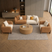 Antique Wood Hub Rust Brown + Off White Boucle - 3+1+1 = 5 Seater Sofa