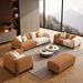 Antique Wood Hub Rust Brown + Off White Boucle - 3+2+1 = 6 Seater Sofa + Ottoman