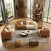 Antique Wood Hub Rust Brown + Off White Boucle - 3+2+1 = 6 Seater Sofa
