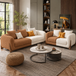 Antique Wood Hub Rust Brown + Off White Boucle - 3+2 = 5 Seater Sofa