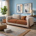 Antique Wood Hub Taupe + Rust Brown Boucle - 2 Seater Sofa
