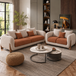 Antique Wood Hub Taupe + Rust Brown Boucle - 3+2 = 5 Seater Sofa