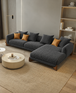 Antique Wood Hub Dark Grey Boucle 4 Seater Sectional Sofa (LHS)